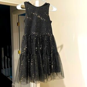 Girls black/gold tulle overlay dress 12